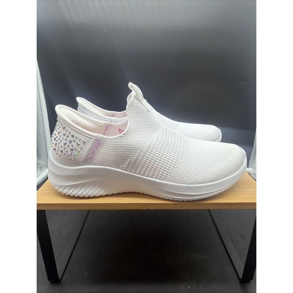 Skechers Womens Hands Free Slip-Ins Ultra Flex 3.0 Sparkled Stones White 7.5